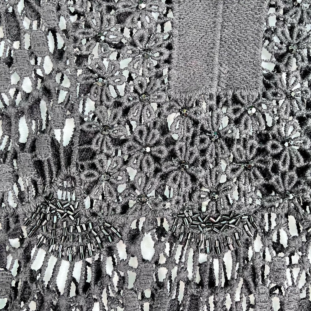 CHICO'S Bianca Lace Poncho Top Sz 3 Crocheted Boho Beaded Shirt Coverup Flirty - Picture 4 of 7